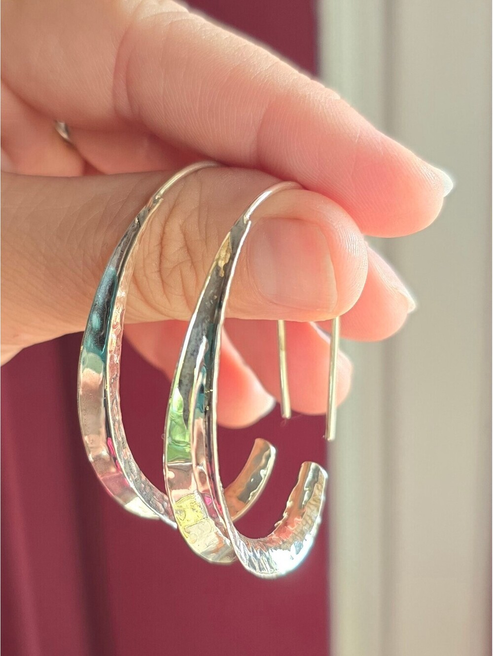 Vintage Sterling Silver Hanging Hoop Earrings